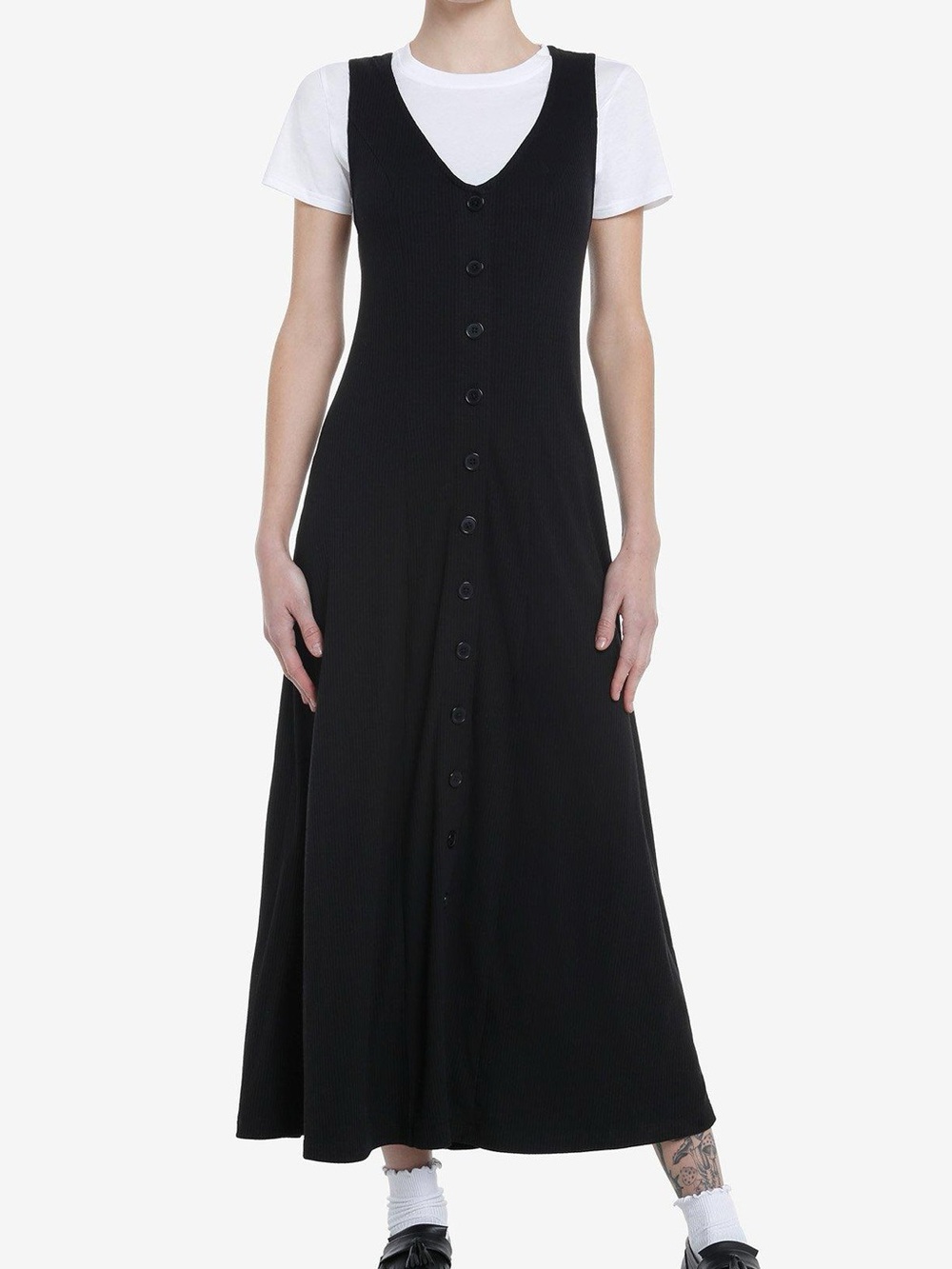 90s Black Front Button Up Sleeveless Maxi Dress